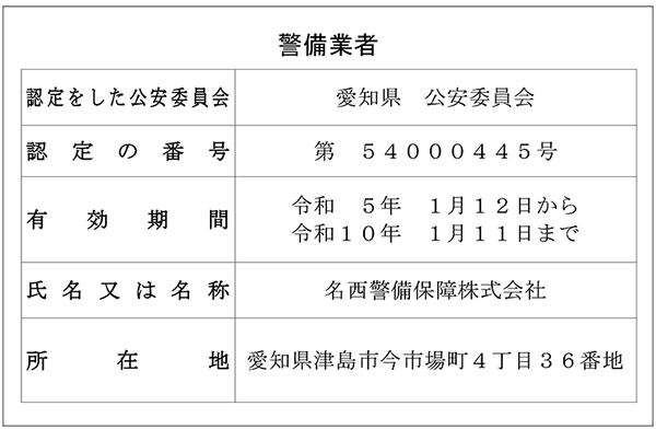 警備業認定標識